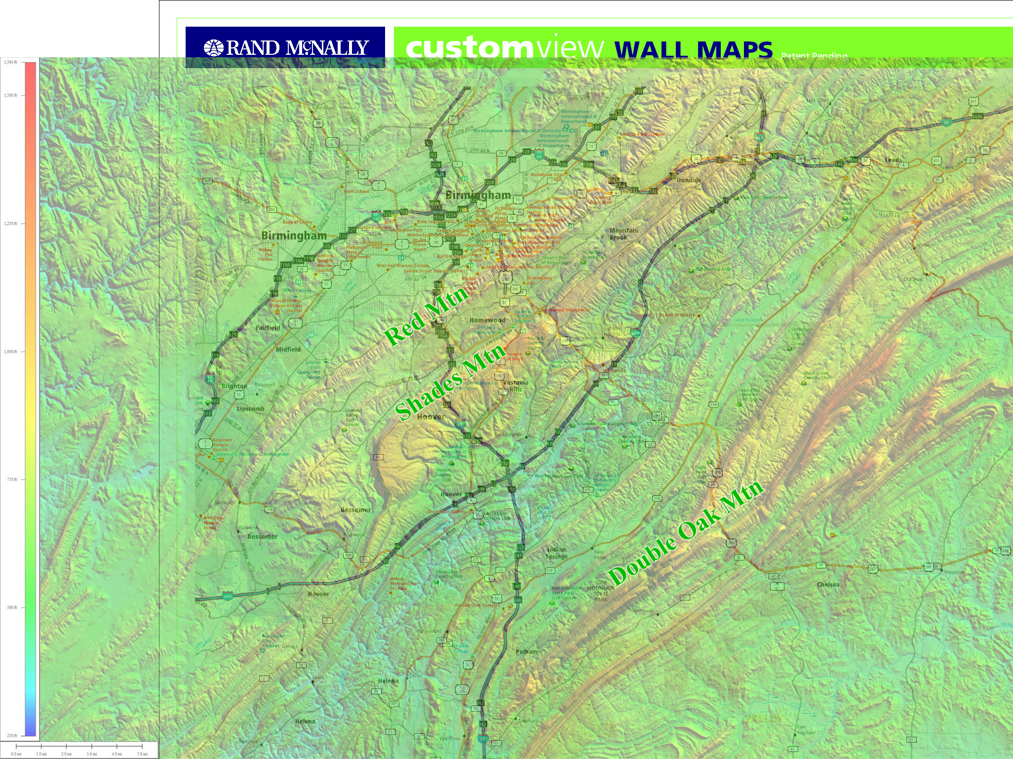 Terrain overlay zoomed into the upper left portion of the map. Colors represent elevations.