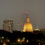 Edmonton downtown with the Alberta Legislature building brightly lit