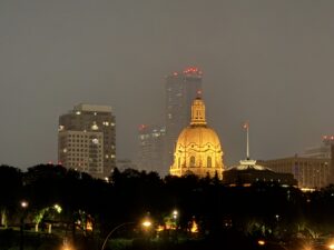 Edmonton downtown with the Alberta Legislature building brightly lit